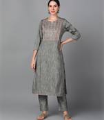 Grey Embroidery Work Cotton Straight Kurta set