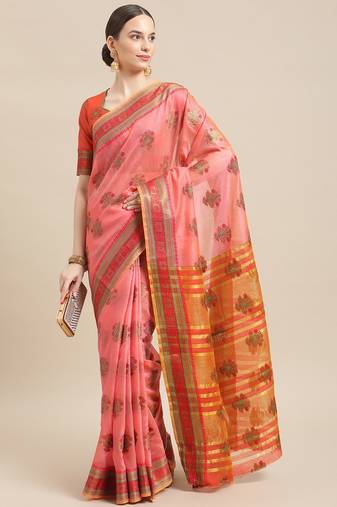 Serona fabrics women's jacquard cotton silk printed saree with blouse