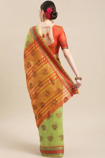 Serona fabrics women's jacquard cotton silk printed saree with blouse