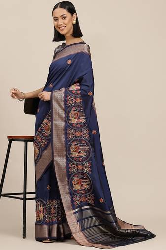 Serona fabrics soft cotton silk colourful thread embroidery work saree blouse