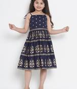 Blue Printed Cotton Fit & Flare Dress