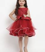 Maroon Solid Poly Silk Flared Dress