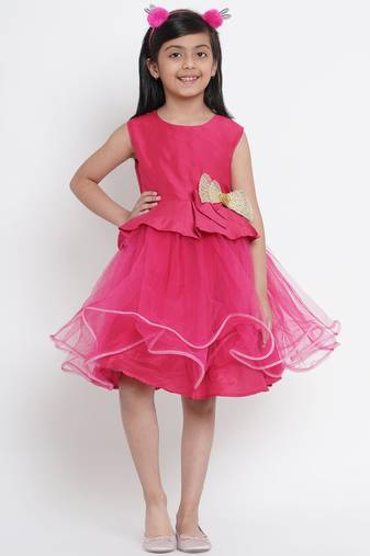 Fuchsia Embellished Silk Fit And Flare Dress