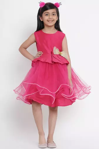 Fuchsia Embellished Silk Fit And Flare Dress