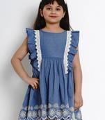 Blue Solid Cotton Fit And Flare Dress