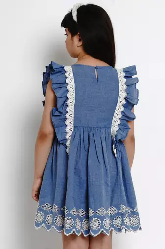 Blue Solid Cotton Fit And Flare Dress