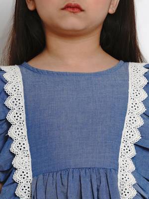 Blue Solid Cotton Fit And Flare Dress 4