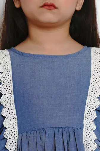 Blue Solid Cotton Fit And Flare Dress