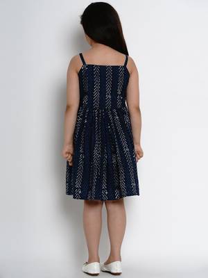 Blue Printed Cotton Fit And Flare Dress 2