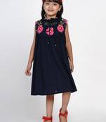 Blue Solid Cotton Fit And Flare Dress