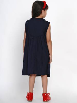 Blue Solid Cotton Fit And Flare Dress 3