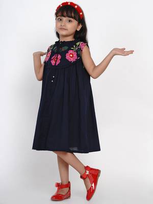 Blue Solid Cotton Fit And Flare Dress 5