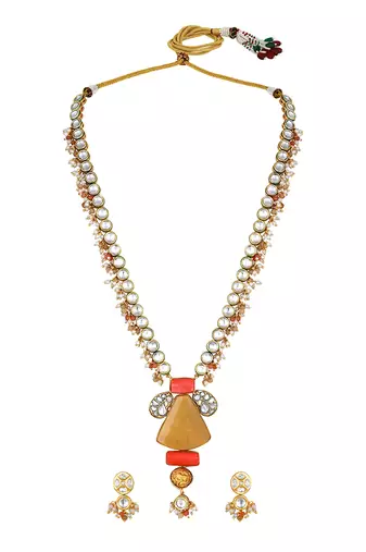 Coral & kundan polki haar set