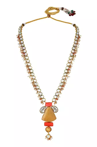 Coral & kundan polki haar set