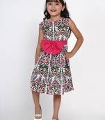 White Printed Cotton Fit And Flare Dress