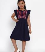 Blue Embroidered Cotton Fit And Flare Dress