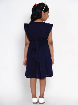 Blue Embroidered Cotton Fit And Flare Dress 3