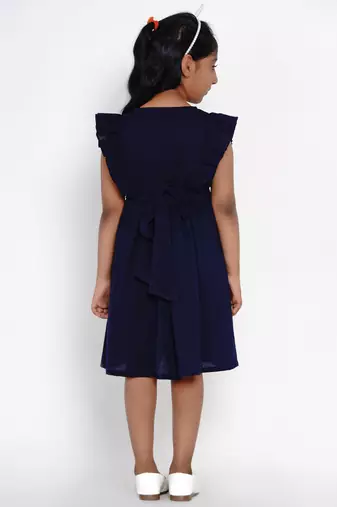 Blue Embroidered Cotton Fit And Flare Dress