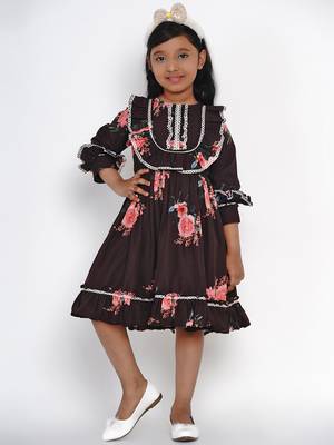 Black Printed Crepe Fit And Flare Dress 1