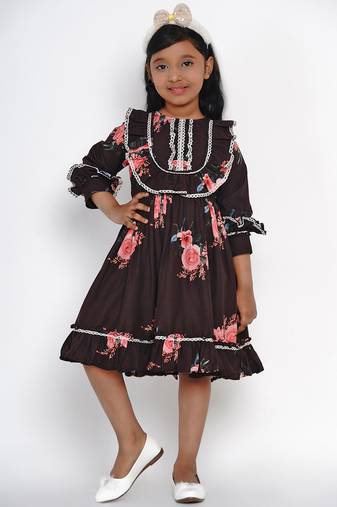 Black Printed Crepe Fit And Flare Dress