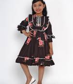 Black Printed Crepe Fit And Flare Dress