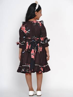Black Printed Crepe Fit And Flare Dress 3