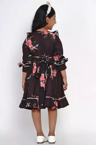 Black Printed Crepe Fit And Flare Dress