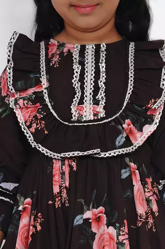 Black Printed Crepe Fit And Flare Dress