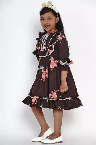 Black Printed Crepe Fit And Flare Dress