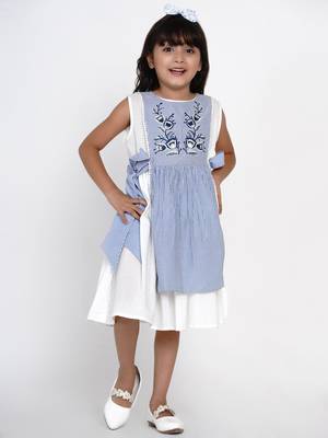 Blue Striped Cotton Fit And Flare Dress 1