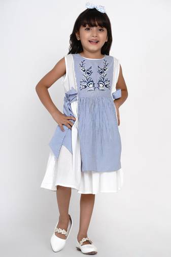 Blue Striped Cotton Fit And Flare Dress