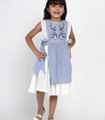 Blue Striped Cotton Fit And Flare Dress