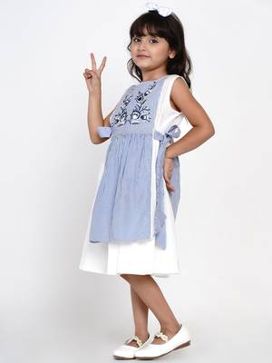 Blue Striped Cotton Fit And Flare Dress 2