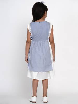 Blue Striped Cotton Fit And Flare Dress 3