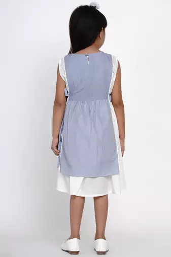 Blue Striped Cotton Fit And Flare Dress