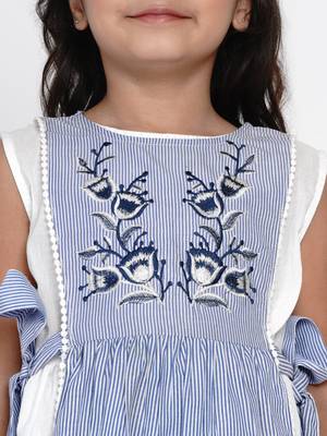 Blue Striped Cotton Fit And Flare Dress 4
