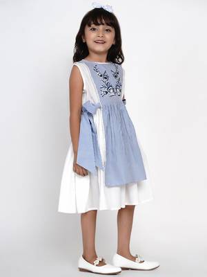 Blue Striped Cotton Fit And Flare Dress 5