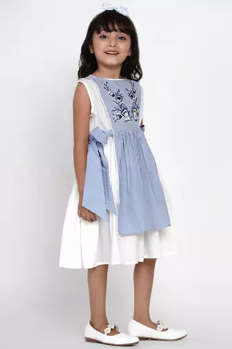 Blue Striped Cotton Fit And Flare Dress