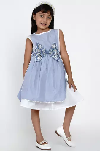 Blue Striped Cotton Fit & Flare Dress