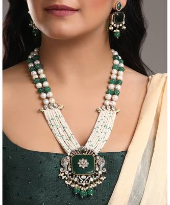 Green onyx & pearls necklace set 1