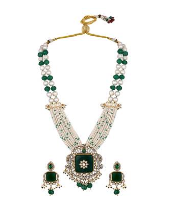 Green onyx & pearls necklace set 2