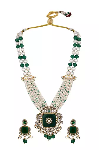 Green onyx & pearls necklace set