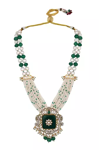 Green onyx & pearls necklace set