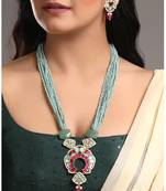 Mint green malla & kundan necklace set