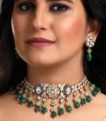 Green beads & moissanite polki choker set