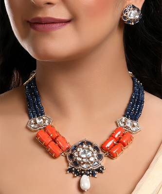 Blue topaz beads & corals necklace set 1