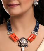 Blue topaz beads & corals necklace set