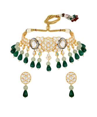 Green beads & moissanite polki choker set 2