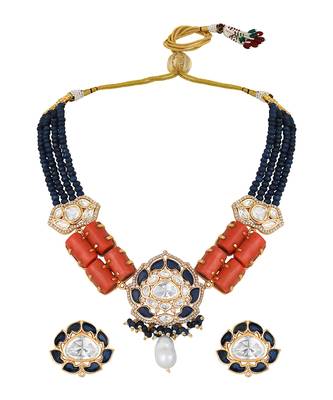 Blue topaz beads & corals necklace set 2