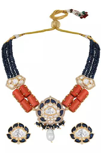 Blue topaz beads & corals necklace set